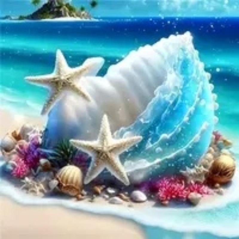 Sea Shell & Beach Pattern DIY Diamond Art Painting Without Frame, 5D Diamond Art Painting Kit, DIY Decor Painting for Bedroom Living Room Office