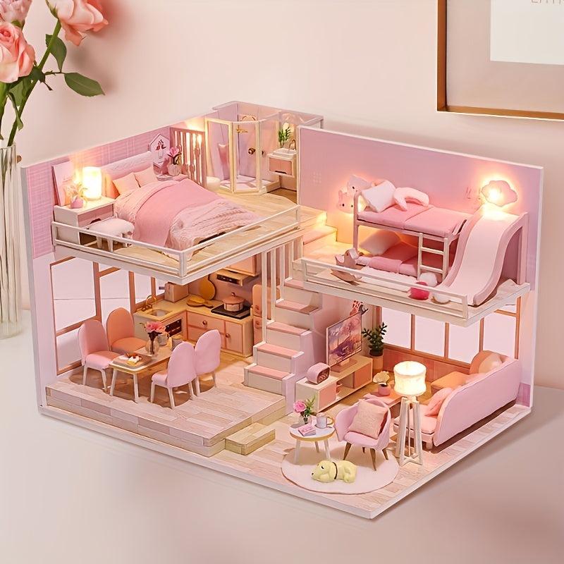 1pc DIY Dollhouse Miniature Kit With Furniture, 3D Wooden Miniature Dolls House Kit