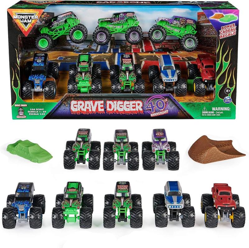 Monster Jam, Grave Digger 40th Anniversary 8-Pack Monster Trucks with Bonus Accessories, 1:64 Scale | R&B Exclusive