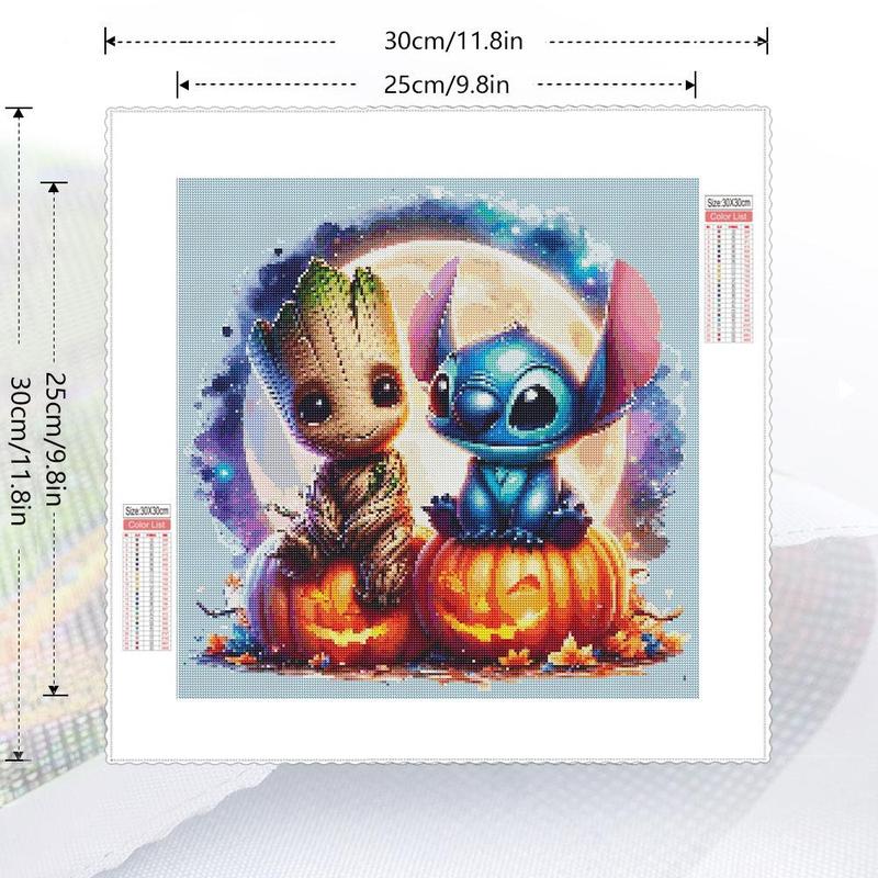 Cartoon Groot & Teenager Stitch Pattern DIY Diamond Arts Colorful Painting Kit without Frame, DIY 5D Diamond Arts Colorful Painting Kit