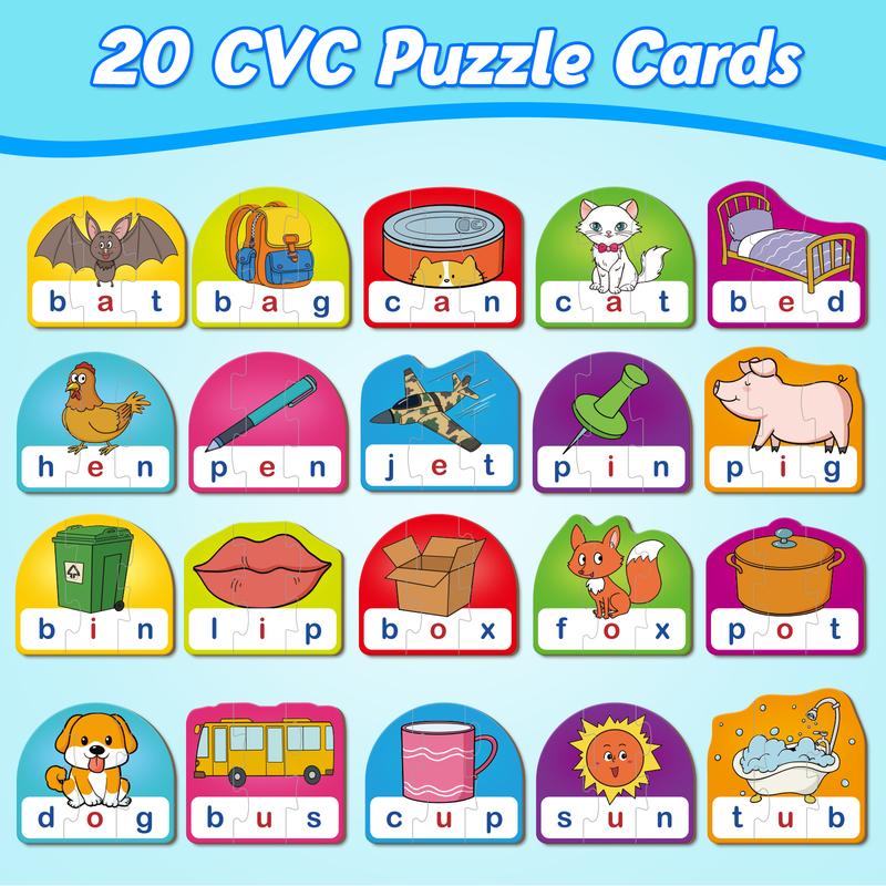 Kasfalci CVC Puzzle Cards for learners,CVC Word Games,Phonics Games,3 Alphabet Letter Word Puzzles,Learning Spelling Games CVC Word CVC Word flashcards  for