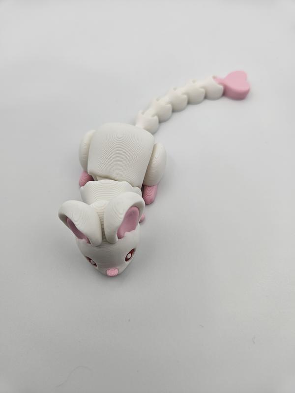 Albino Mouse with Heart Tail | 3D Printed Articulating Figurine Great Gift and Desk Figure