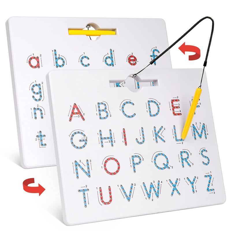 Gamenote Double Sided Magnetic Letters Board 2 in 1 Alphabet Magnets Tracing Board ABC Letter Uppercase & Lowercase Practicing Learning Education Toys