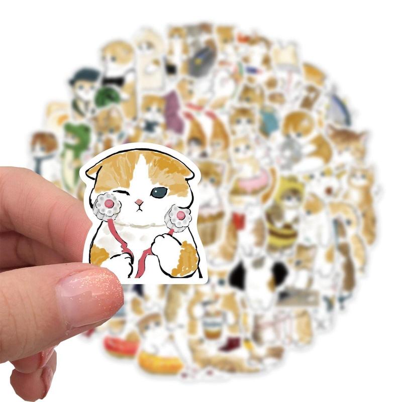 64pcs Cute Cartoon Cat Pattern Decorative Sticker, DIY Decoration Sticker for Laptop, Guitar, Phone Case, Skateboard & Scrapbook