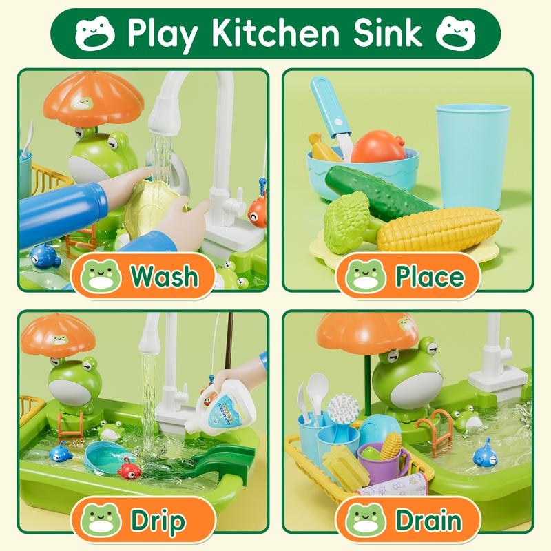 Play Sink with Running Water, Kitchen Play Sink Toy with Automatic Water Cycle System, Play Kitchen Accessories, Kids Pretend Play-Dishwasher Play Set for Boys Girls, Back to School Gift