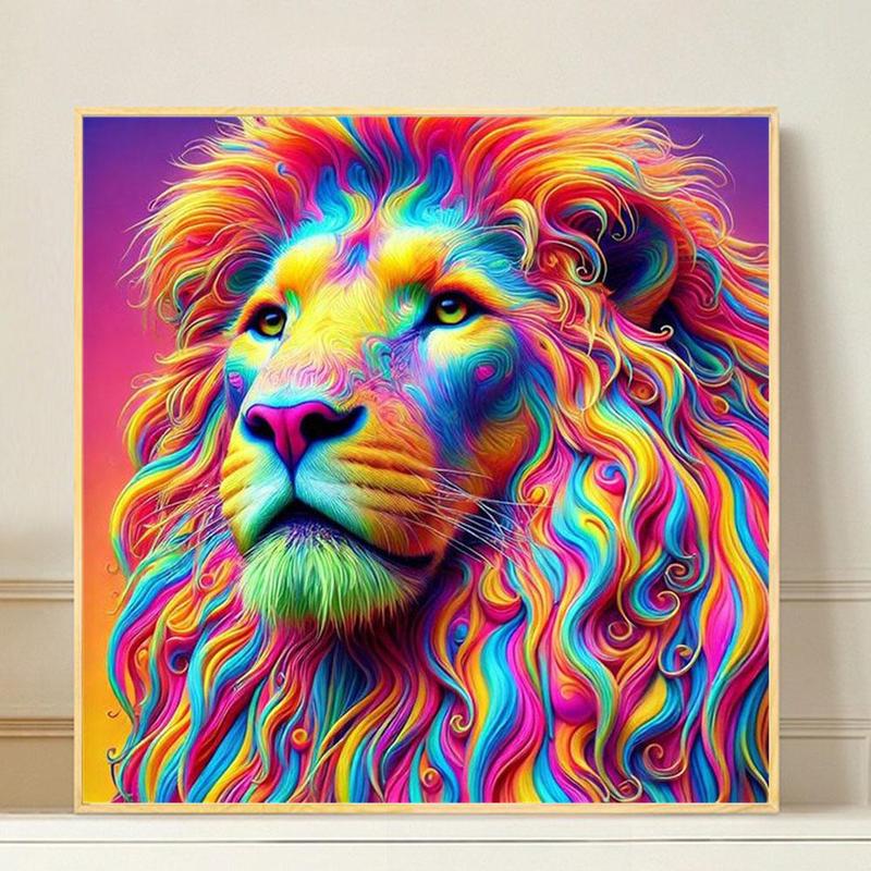 Lion Pattern Diamond Art Painting Kit without Frame, 5D Diamond Decorative Art Crafts Kit, DIY Wall Art Decoration for Living Room Bedroom