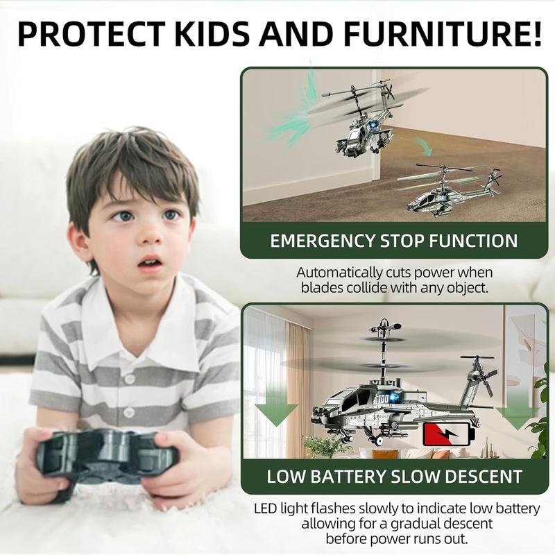 RC Helicopter, 10.8x4.2x3.6 Remote Control Helicopter with LED Light, One Key Takeoff Landing, 3.5 Channels, Gyro Stabilizer, 2.4GHz Military Helicopter Toys for Kids Adults (Green)