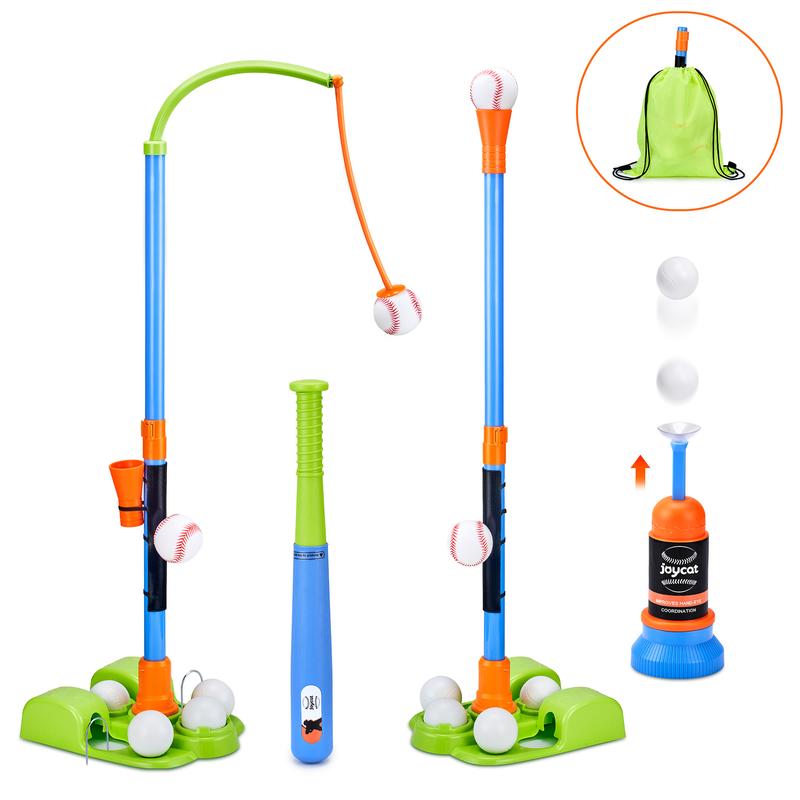 JoyCat 3-in-1 T Ball Sets, Baseball Training Equipment with Tee Ball Stand, Hanging Tee, Ball Launcher,6pcs Baseballs, Adjustable Height Baseball Toys