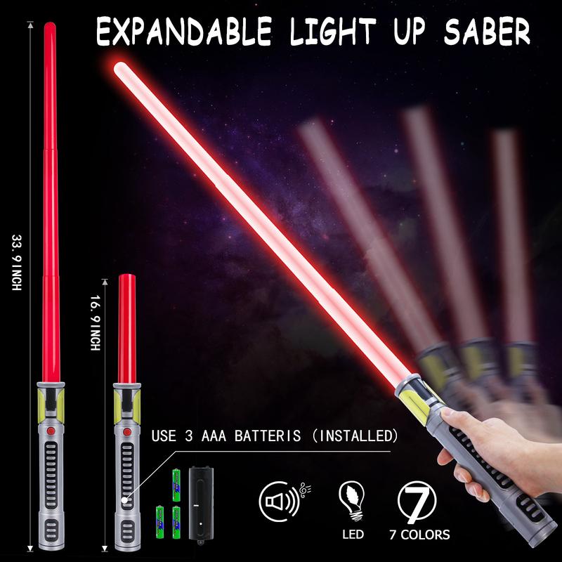 Light Saber 7 Color Changing : Extendable 2-in-1 FX Sound(Motion Sensors) Light Sword for Galaxy War Fighter Warriors, Halloween Xmas Children's Day Birthday Present Gift