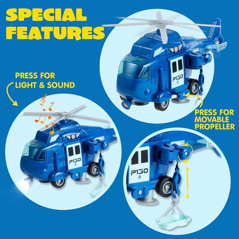  4 Packs Emergency Vehicle Toys with Light and Sound, Including Fire Truck, Ambulance Toy, Play Police Car and Toy Helicopter For Christmas New Year Gifts