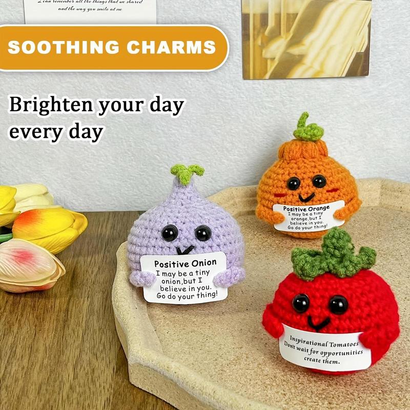 Positive Onion & Chick & Orange Design Crochet Ornament, 3 Counts Cute Cartoon Crochet Gifts, Home Decor Supplies