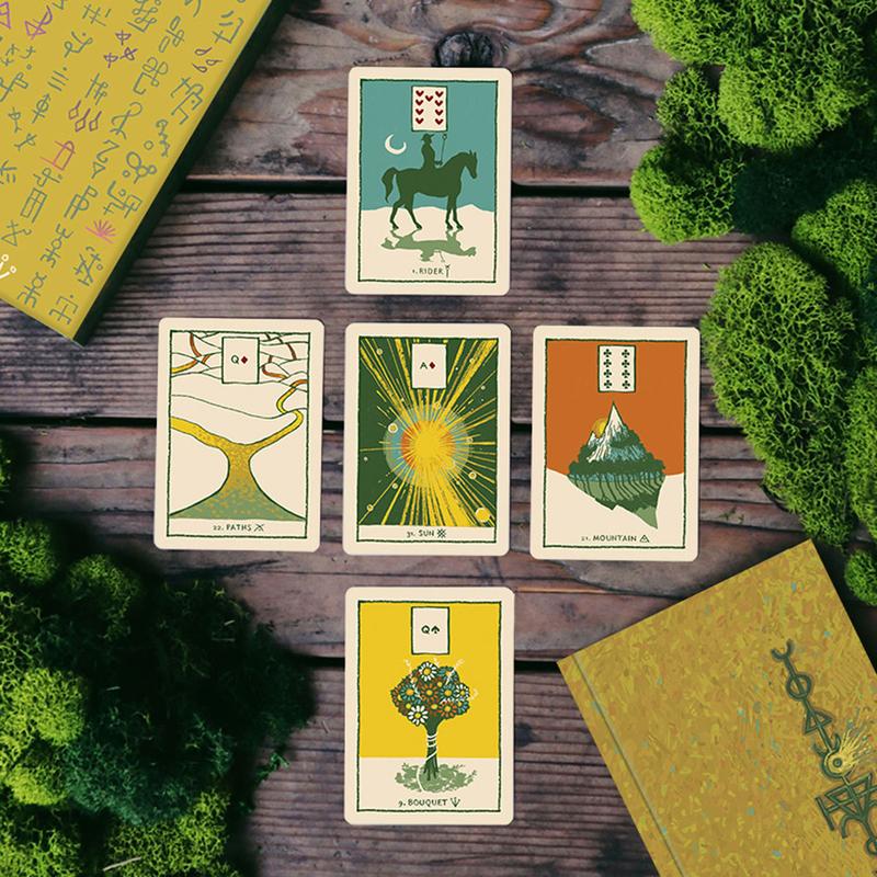 Color-Coded Green Glyphs Lenormand Card Set with Guidebook  and Prismatic Gold Gilding