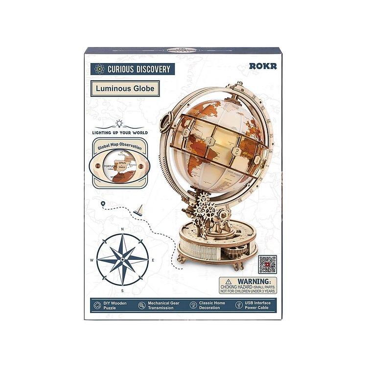 ROKR 3D Wooden Puzzles for Adults Illuminated Globe with Stand 180pcs 3D Puzzles Built Model Kit Hobby Gifts for Adults