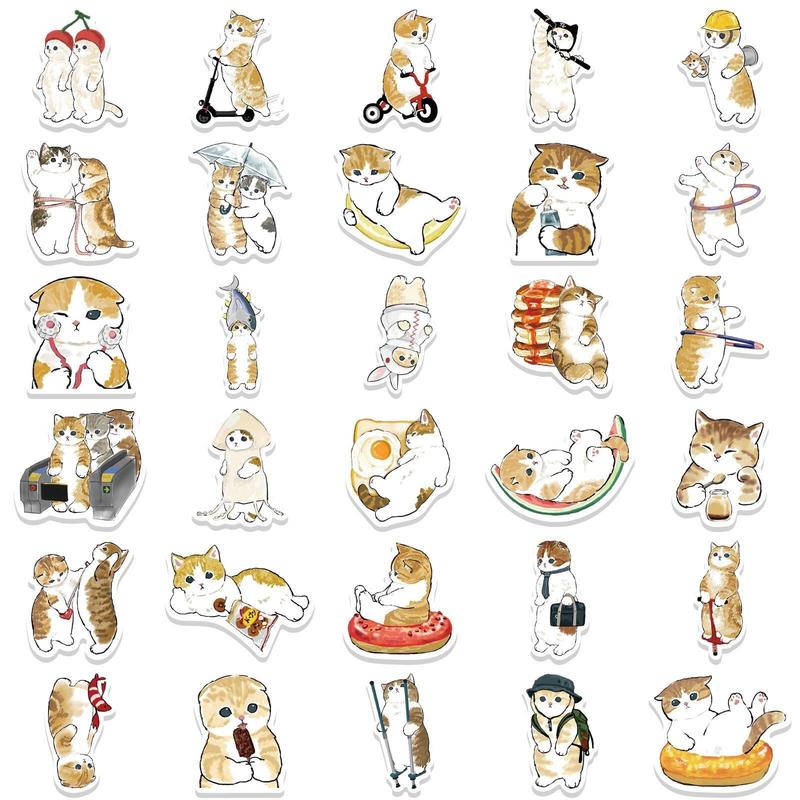 64pcs Cute Cartoon Cat Pattern Decorative Sticker, DIY Decoration Sticker for Laptop, Guitar, Phone Case, Skateboard & Scrapbook