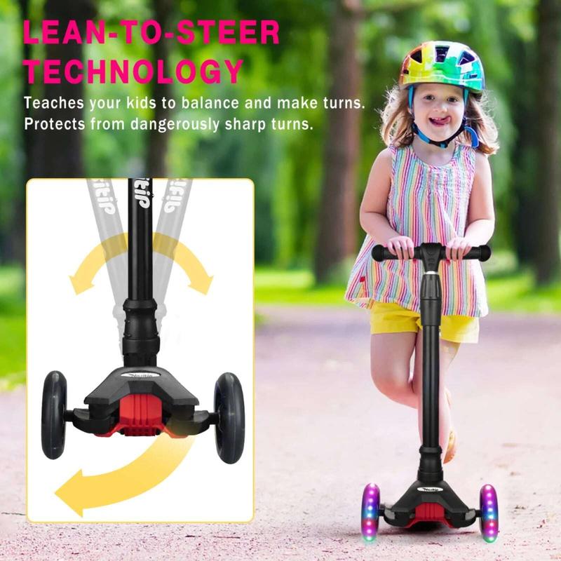 Foldable Scooter For Kids,4 Height Adjustable Lean To Steer,Kids Scooter With LED Light Wheel,Toddlers Girls & Boys From 3 To 12 Year-Old Learn To Steer(Black Blue Pink)