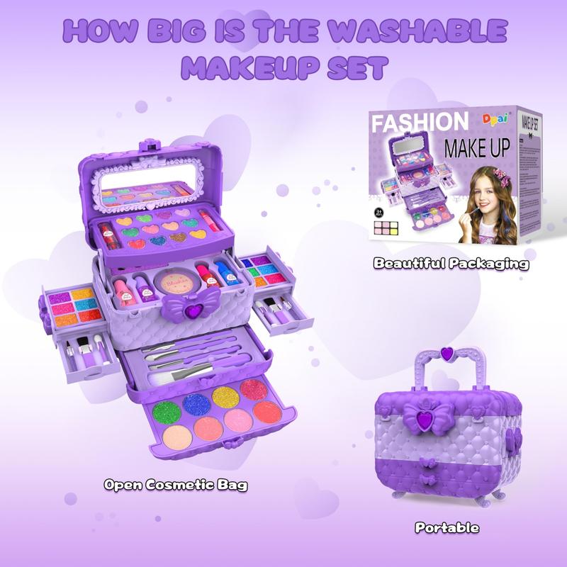 54 Pack Kids Makeup Kit for Girls, Princess Real Pretend Play Cosmetic Set Toys with Mirror, Birthday Gifts for 4 5 6 7 8 9 10 Years Old Girls Kids (Purple)