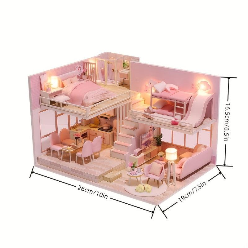 1pc DIY Dollhouse Miniature Kit With Furniture, 3D Wooden Miniature Dolls House Kit