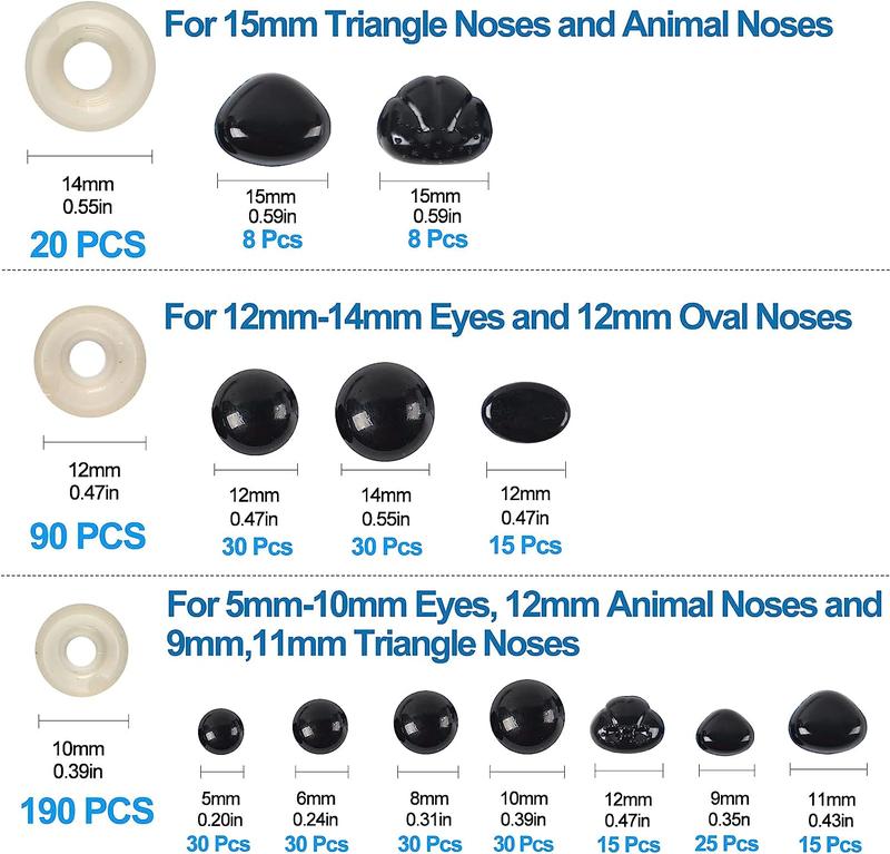 566PCS Safety Eyes and Noses for Amigurumi, Stuffed Crochet Eyes with Washers, Craft Doll Eyes and Nose for Teddy Bear, Crochet Toy, Stuffed Doll and Plush Animal (Various Sizes)