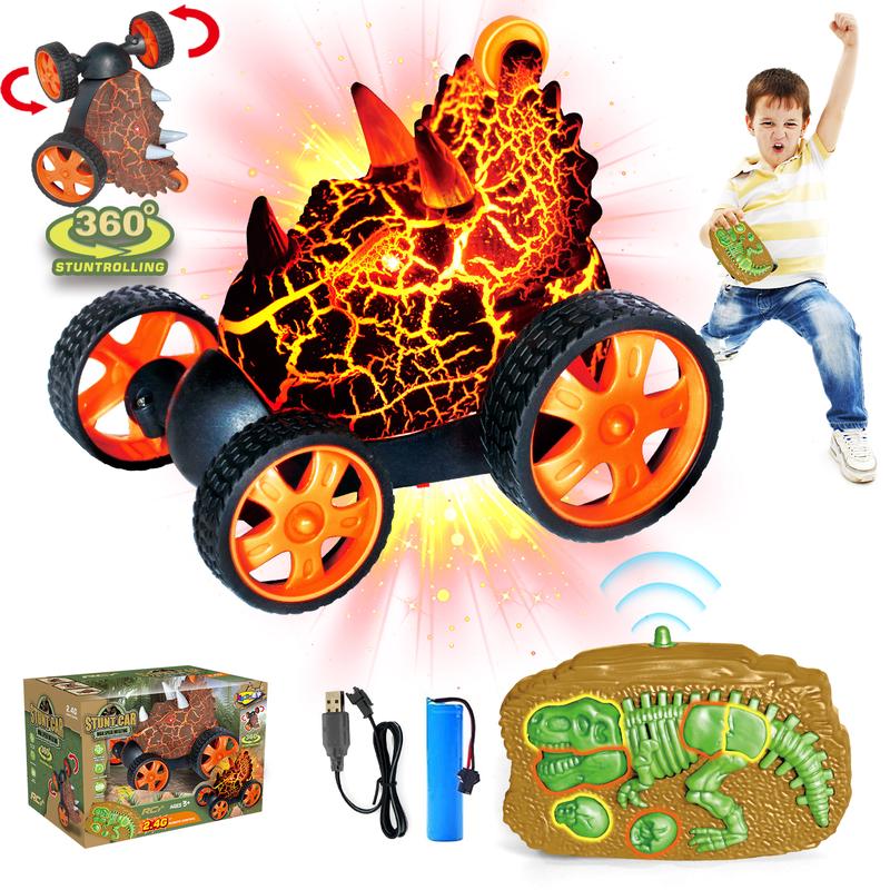 Remote Control Car,RC Stunt Car Invincible 360°Rolling Twister with Colorful Lights&Music Switch,Dinosaur Remote Control Car for 3 4 5 6 7 8 Year Old