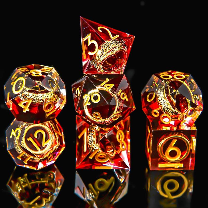 Golden Ring Inclusion DND Dice Set - Sharp Edge Resin Polyhedral Dice for Dungeons & Dragons and RPG Role Playing Games