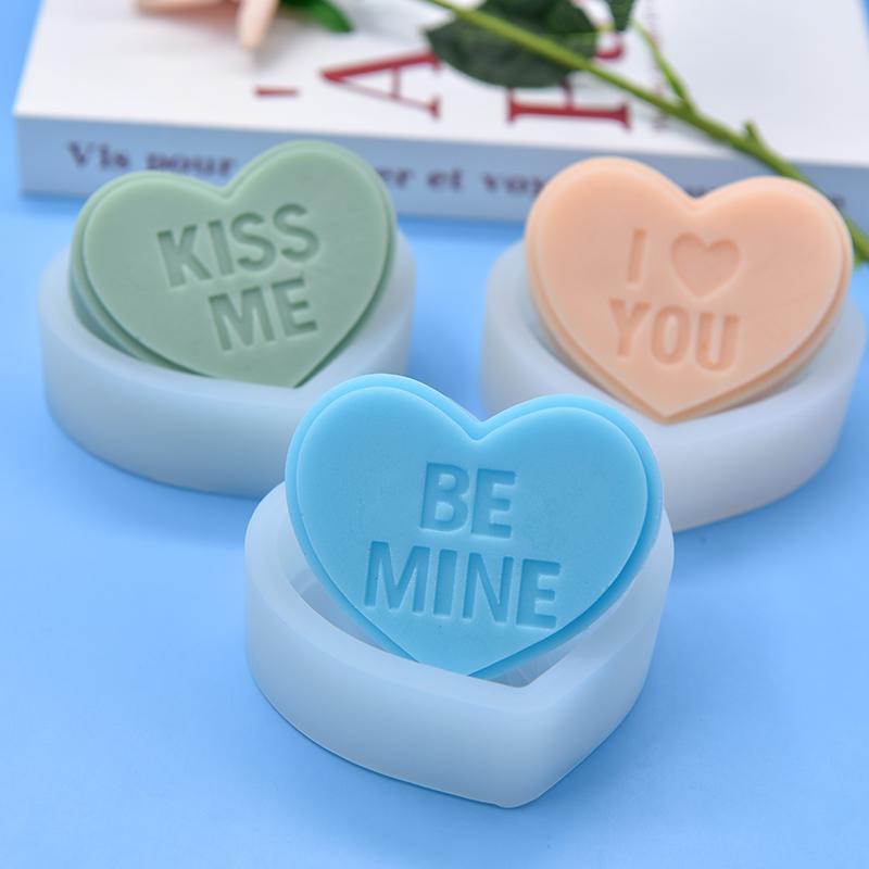 Heart Shaped Silicone Mold, 3 Counts set Letter Pattern Candle Soap Making Molds, DIY Candle Soap Making Accessories for Cake Home Decor