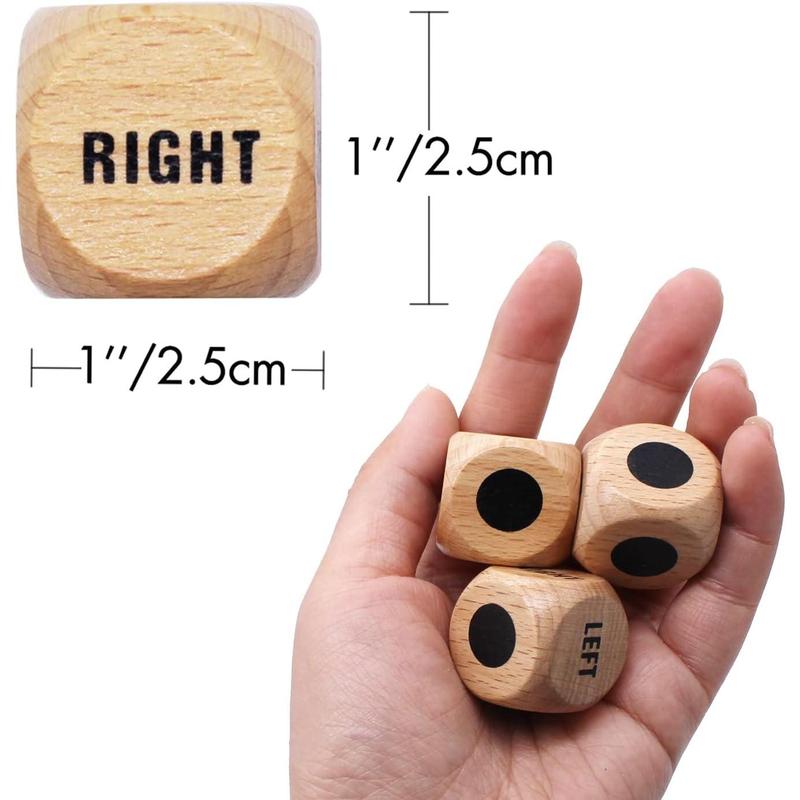 3pcs Left Right Center Game Dice 1 inch Beech Wood Dices with Drawstring Bag (3 pcs)