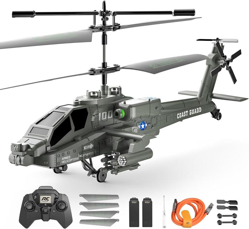 RC Helicopter, 10.8x4.2x3.6 Remote Control Helicopter with LED Light, One Key Takeoff Landing, 3.5 Channels, Gyro Stabilizer, 2.4GHz Military Helicopter Toys for Kids Adults (Green)