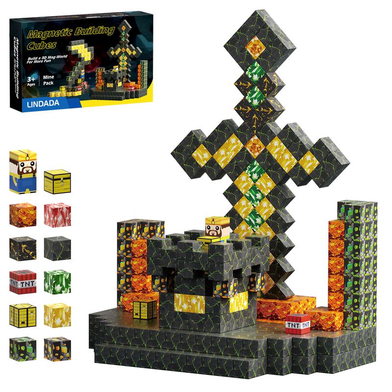 100 Magnetic Building Blocks - the Stone Age. Unleash Creativity, Build 3D World. Endless Fun for Kids. Ideal Gift to Ignite & Develop. magnet cube buildable  toys