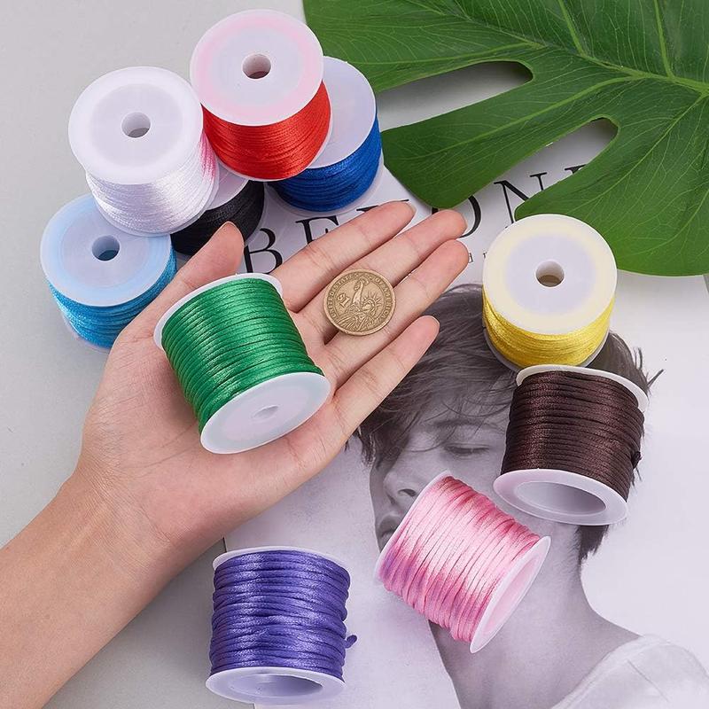 100 Yards 2mm Satin Rattail Cord Nylon String Trim Silk Cord Beading String for Friendship Bracelet Necklace Chinese Knot Macrame Trim Dream Catchers Braid Hair 10 Color