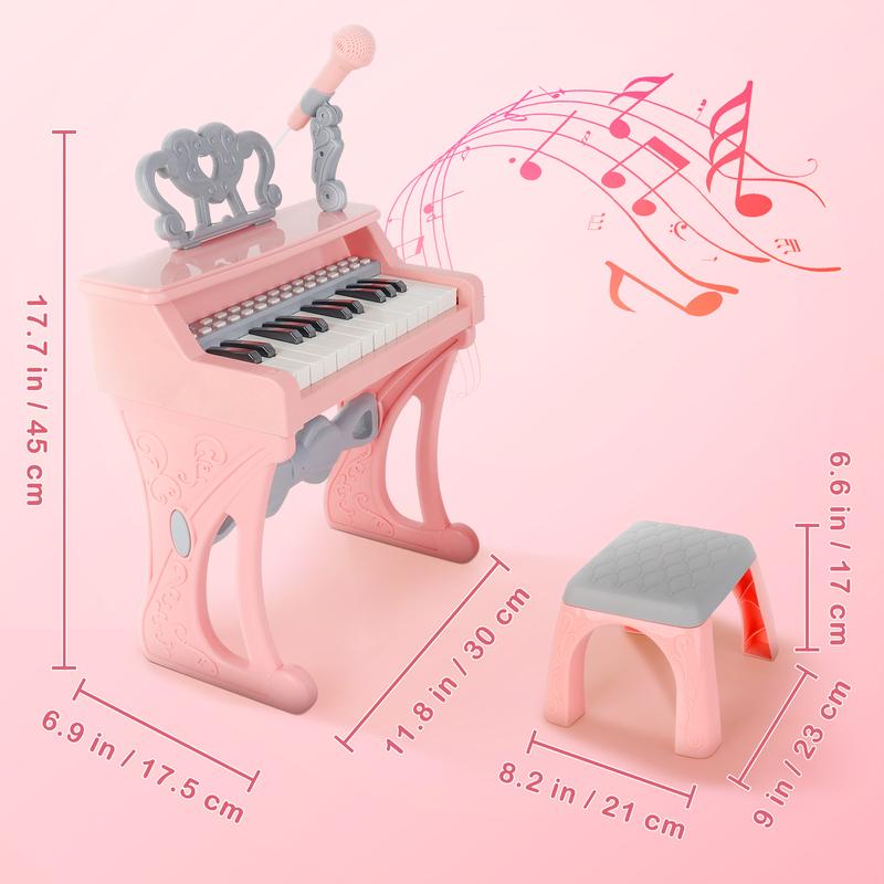 deAO Piano Toy Piano Keyboard Toy, 25 Keys Music Toy Instruments with Microphone, Piano Toys Birthday Xmas Gift, Pink