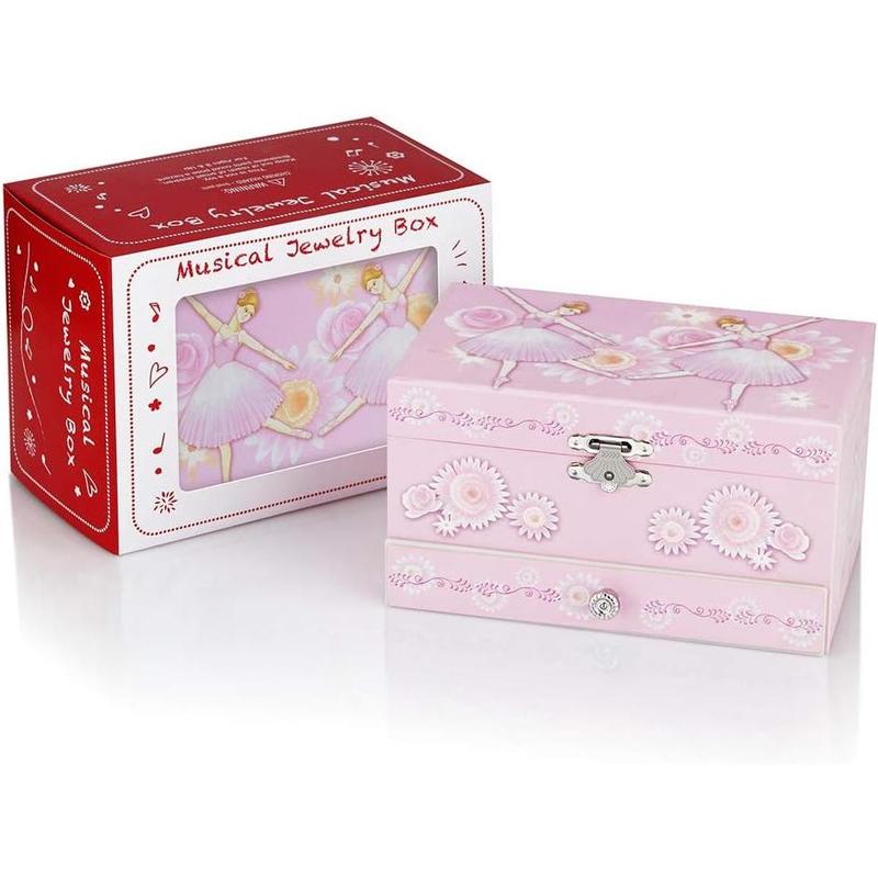 Musical Box with Drawer and Set with Ballerina Theme - Swan Lake Tune Pink