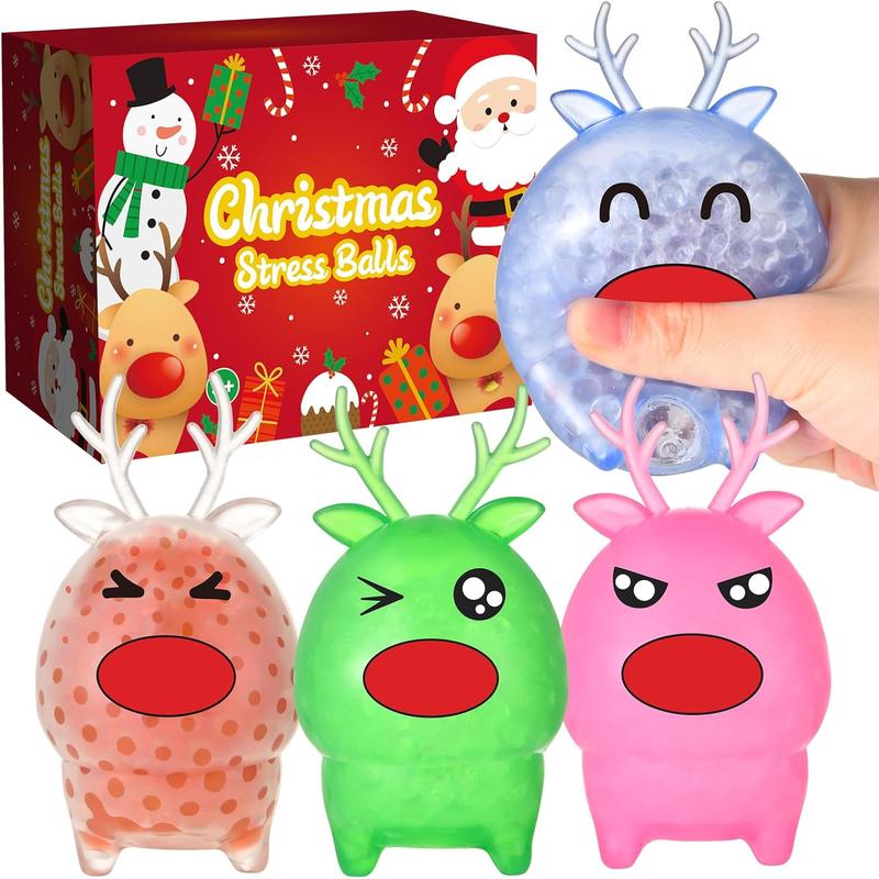 Christmas Stress Balls Toys, 4 Pack Christmas Elk Stress Balls Fidget Toys, Squishy Squeeze Balls Christmas Party Favors Christmas Stocking Stuffers Gifts