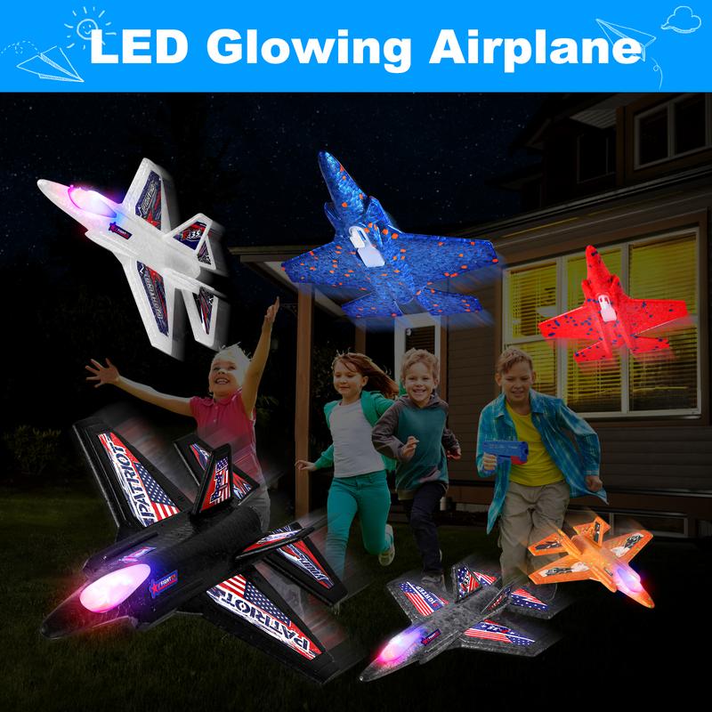 6 Pack Airplane Launcher Toy with 2 Launcher,F-35 Foam LED Catapult Plane with 6 Stickers Kids Flying Toy,3 4 5 6 7 8 9 10 11 12 Year Old Boys Girls Gifts,Outdoor Sport Party Favor