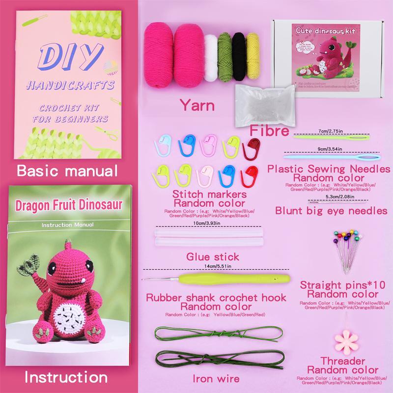 DIY Crochet Kit, 1 Set Dinosaur Crochet Starter Kit with Step-by-step Video Tutorial, Crochet Animal Kit for Beginners, DIY Crochet Supplies