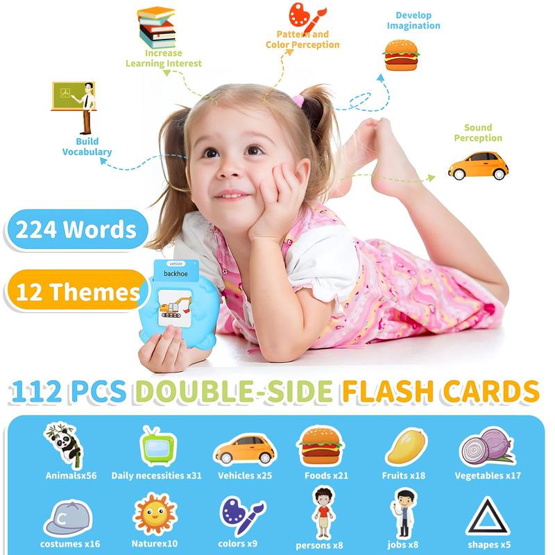 224 Words Alphabet Talking Flash Cards for 3-8 YearsToddlers. Pocket Speech BuddyTherapy AutismToys,  EducationalLearing InteractiveToy for Boys GirlsKids Gifts Blue