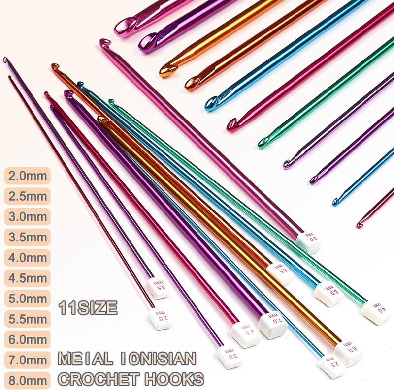 Set of Long Crochet Hooks, 11 Tunisian Crochet Hooks, Multi-Coloured Afghan Crochet  for Crocheting, 2 mm (B)-8 mm (L), Crochet Hooks Knitting Tools Set Ideal for Beginners and