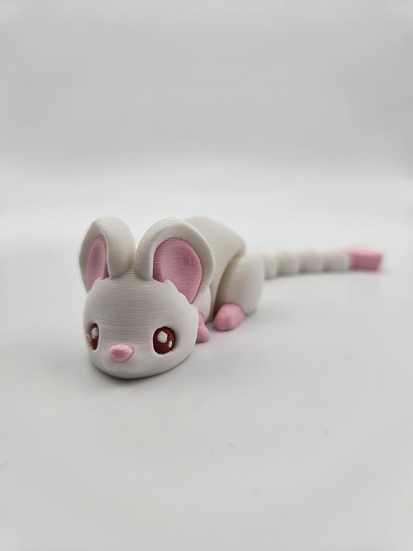 Albino Mouse with Heart Tail | 3D Printed Articulating Figurine Great Gift and Desk Figure