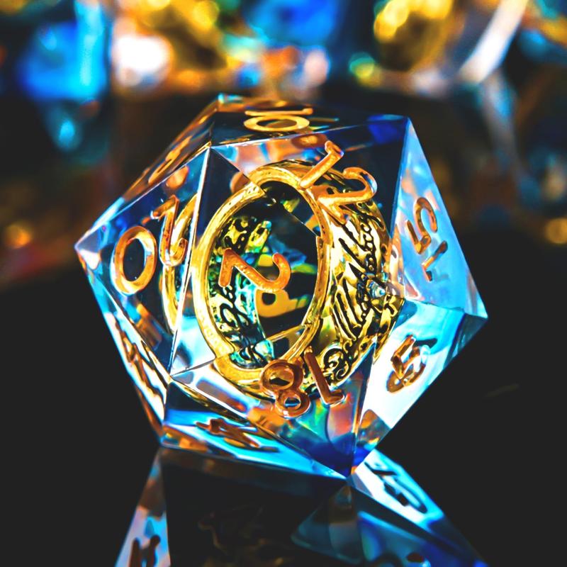 Golden Ring Inclusion DND Dice Set - Sharp Edge Resin Polyhedral Dice for Dungeons & Dragons and RPG Role Playing Games