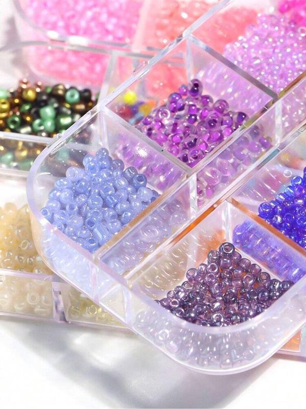 3mm Transparent Glass Seed Beads (6 Boxes), Random Color Series Bracelet Making Beads with 72-grid Plastic Storage Box, DIY Jewelry Making Supplies