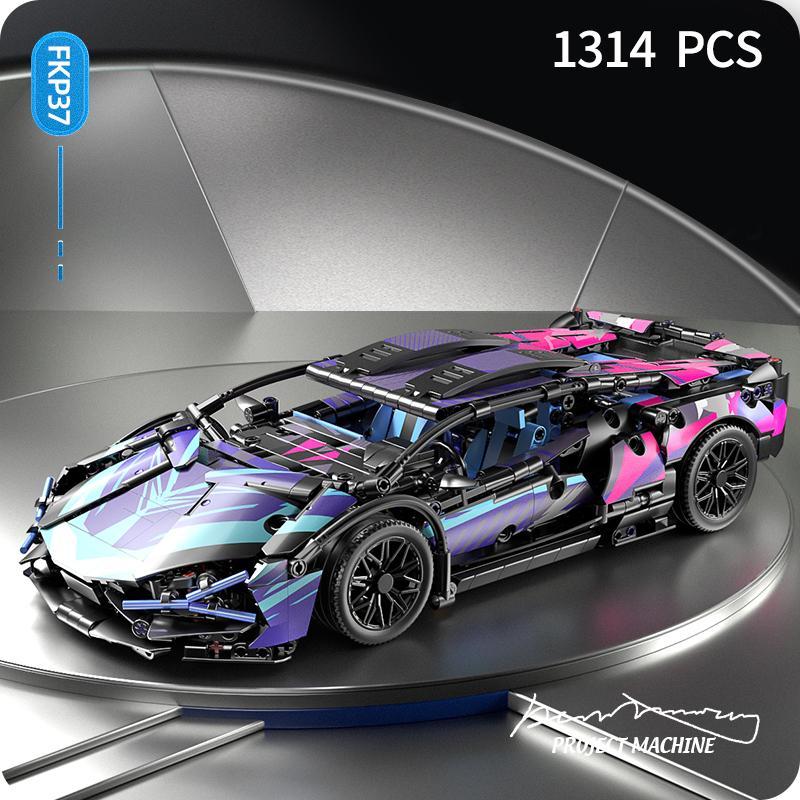 Cyberpunk Style Purple Racing Car Building Blocks Set, 1314pcs set MOC Assembly DIY Sports Car Model Kit, Creative Fun Toy