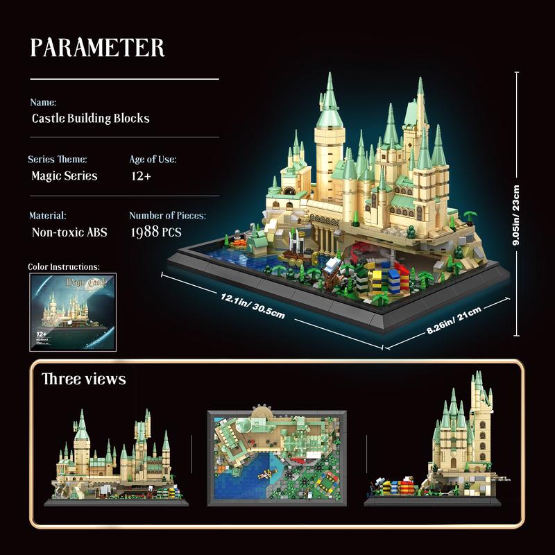 TOKMOC 66043,1988 Pieces,Magic Music Box Castle Building Block Set,Architecture House Building Set with Spinning Trains and Arena, Birthday Gift and Home Decoration,For aged 12 and above,Stress relief toy block toy perfect christmas