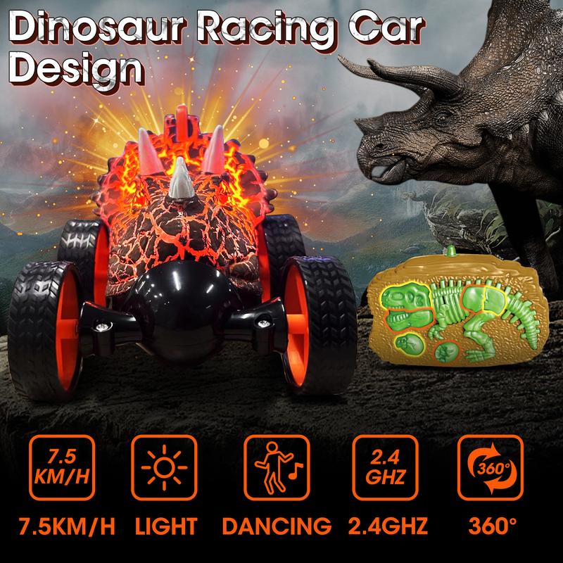 Remote Control Car,RC Stunt Car Invincible 360°Rolling Twister with Colorful Lights&Music Switch,Dinosaur Remote Control Car for 3 4 5 6 7 8 Year Old