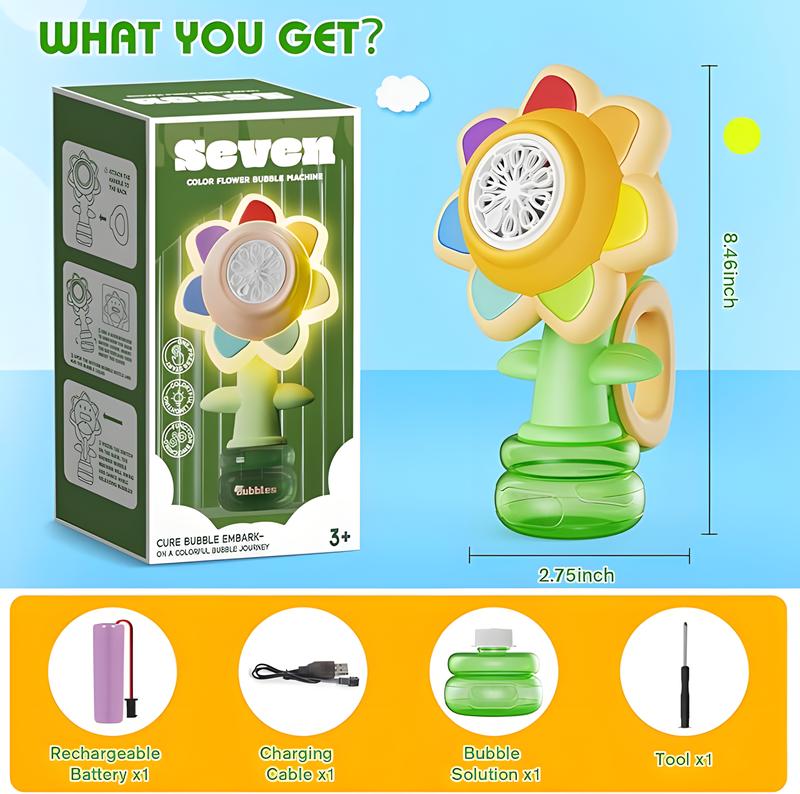 Sunflower Bubble Machine for Kids Automatic Bubble Blower 5000+ Bubbles,Rechargeable Battery,Bubble Solution Bubble Toy Gift Suitable for Outdoor Party Wedding Birthday Sunflower Night Light,wubble bubble balls juguete de bathbubblemachine