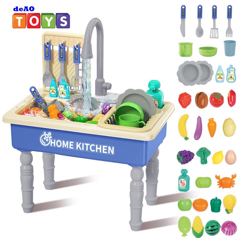 Play Sink with Running Water, Kitchen Sink Toys with Upgraded Electric Faucet, Play Kitchen Toy Accessories, Pool Floating Fishing Toys for Water Play, Play Dishwasher Toy