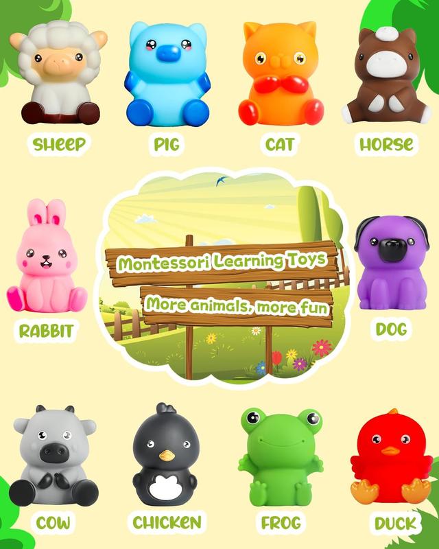 30 PCS Montessori Farm Animal Toys Counting, Christmas Gift Color Matching & Sorting Learning Toys, Christmas Finger Puppets Christmas Birthday Gift