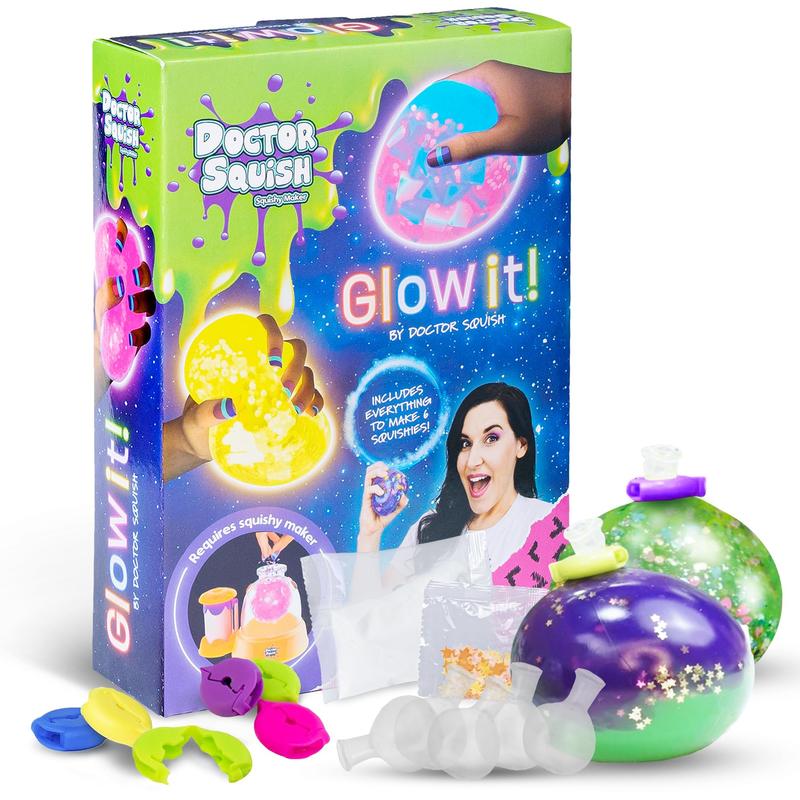 Doctor Squish Glow in The Dark Squishy Pack Refills - DIY Squishy Making Kit - Create Your Own Squishies with Neon Glow Effects