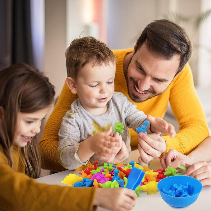 1 Set Color Classification & Sensory Training Toy, Counting Dinosaur Toys, Matching Games with Sorting Bowls, Early Educational Math Toys