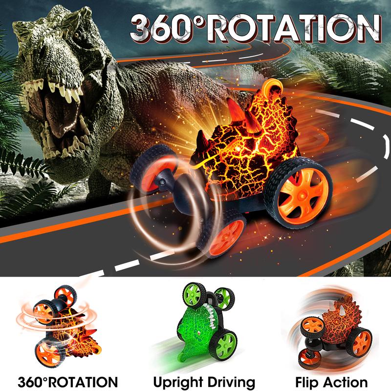 Remote Control Car,RC Stunt Car Invincible 360°Rolling Twister with Colorful Lights&Music Switch,Dinosaur Remote Control Car for 3 4 5 6 7 8 Year Old