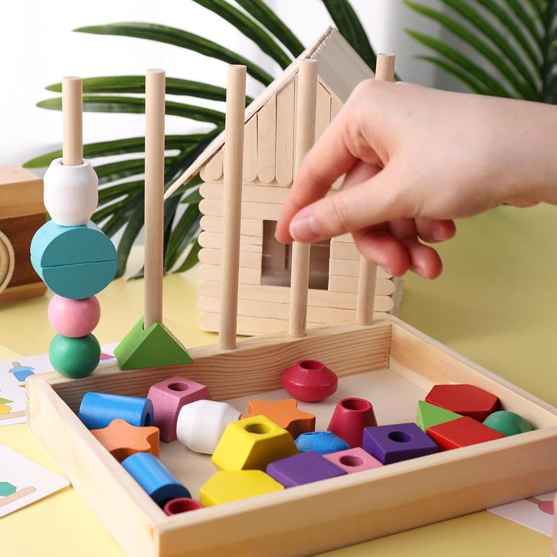 Christmas gift for kids  Beads Sequencing Toy, Wooden Stacking Toys Montessori Toys for Kids Coordination Toy Educational Preschool Learning Toys