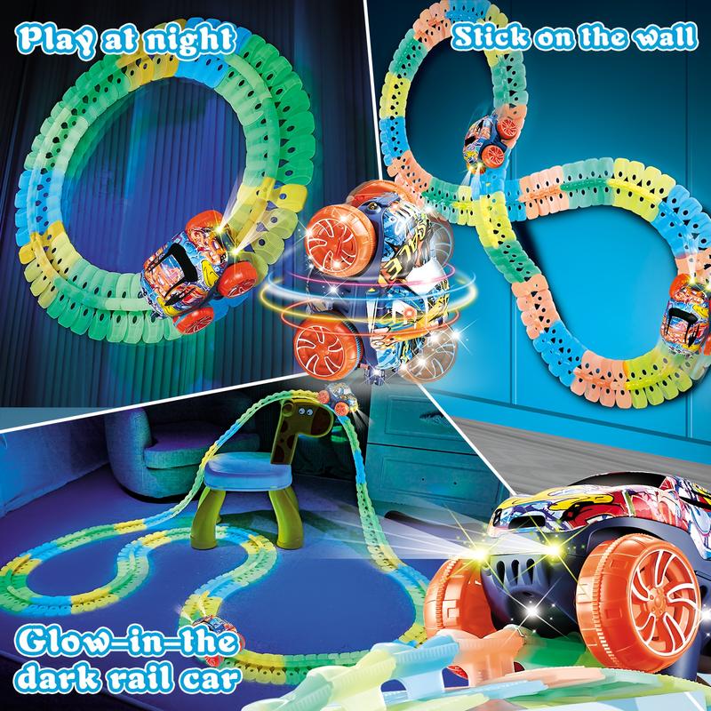 Race Track Glow In The Dark Black Magic Toy Set Kid Light Up Flexible Car Track Best Birthday Gift For Boys Girls And Toddler 3+ Years Old control car